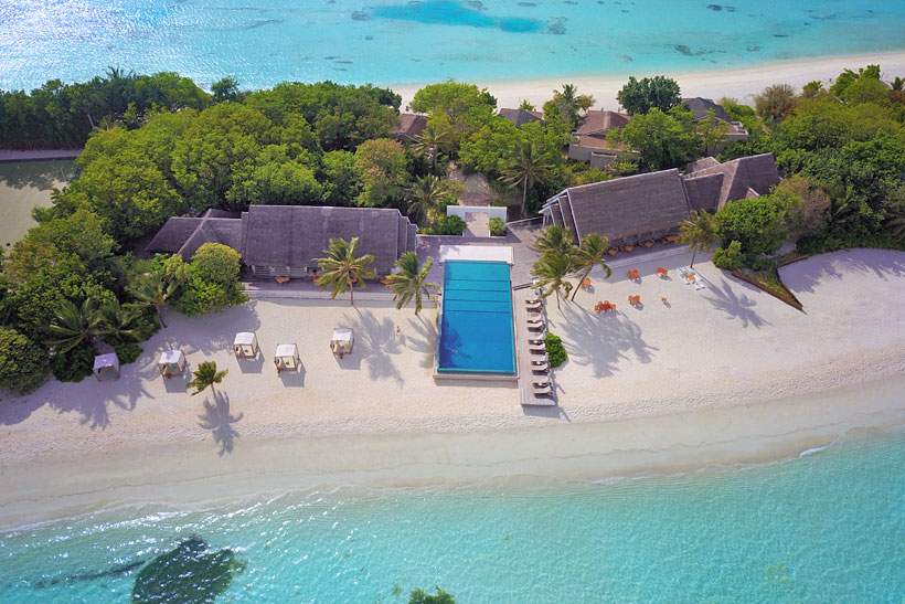 Drone shot of Lux* Resort 5 Star - South Ari Atoll Maldives - A Paradise for Instagrammers | Hotel Review by JustOneWayTicket