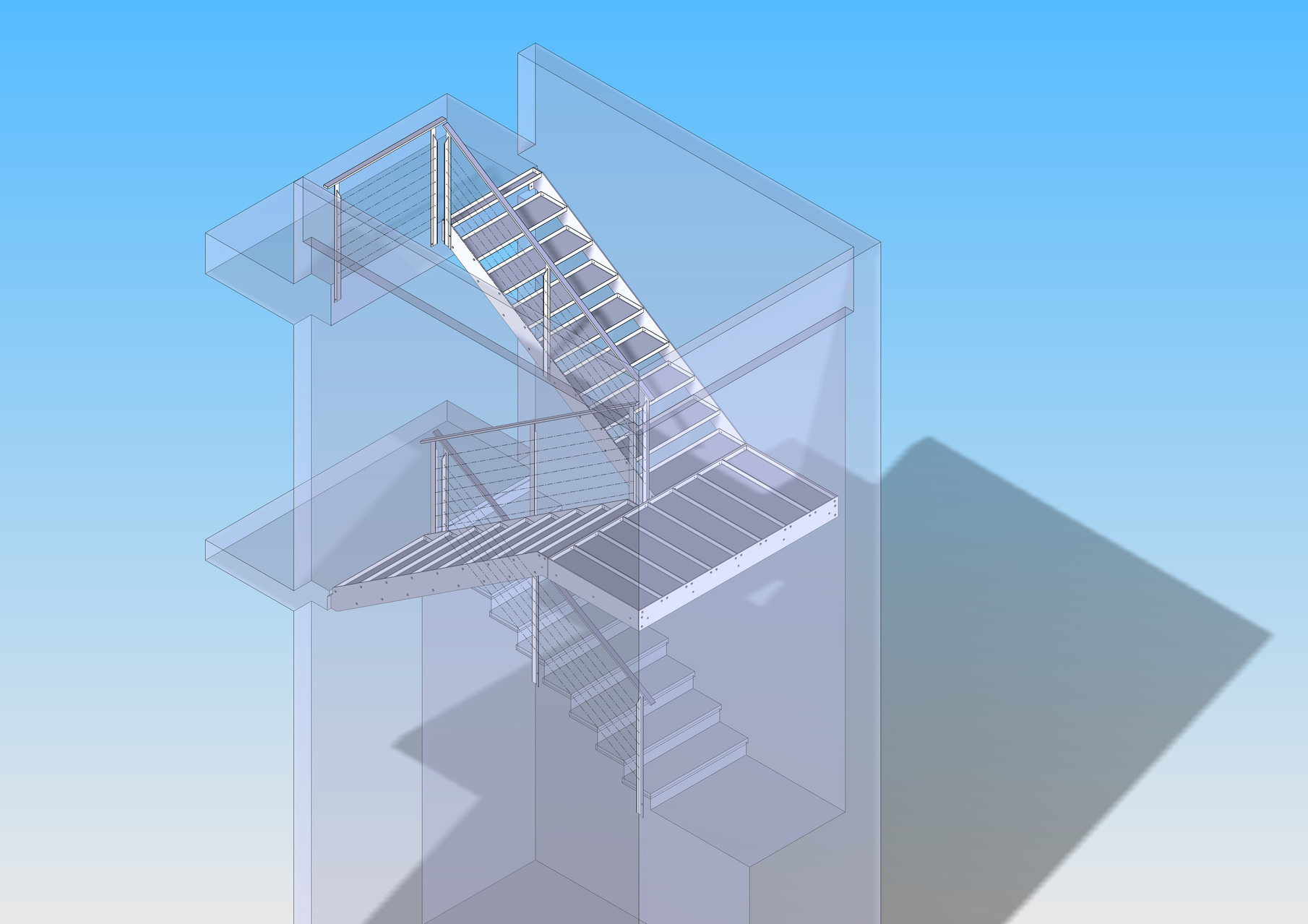 Treppe mit Podest und Geländer - Verzinkter Stahl - INOX Drahtseile - MFH - Visp - Wallis