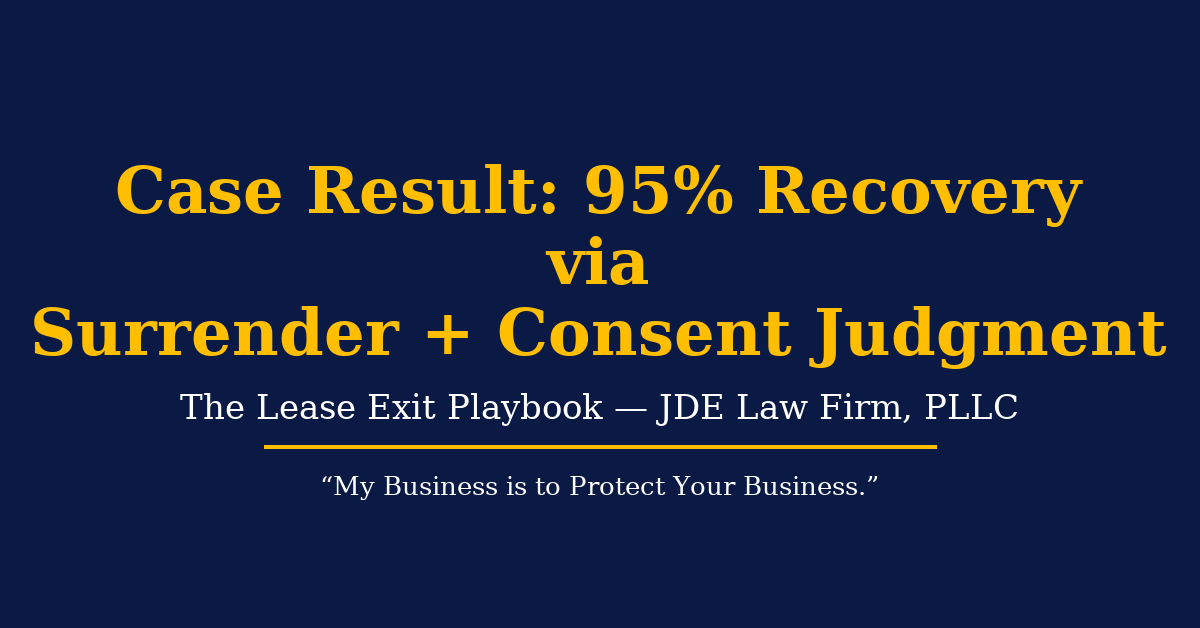Case Result: Lease Default Resolved by Surrender and Consent Judgment | JDE Law Firm, PLLC