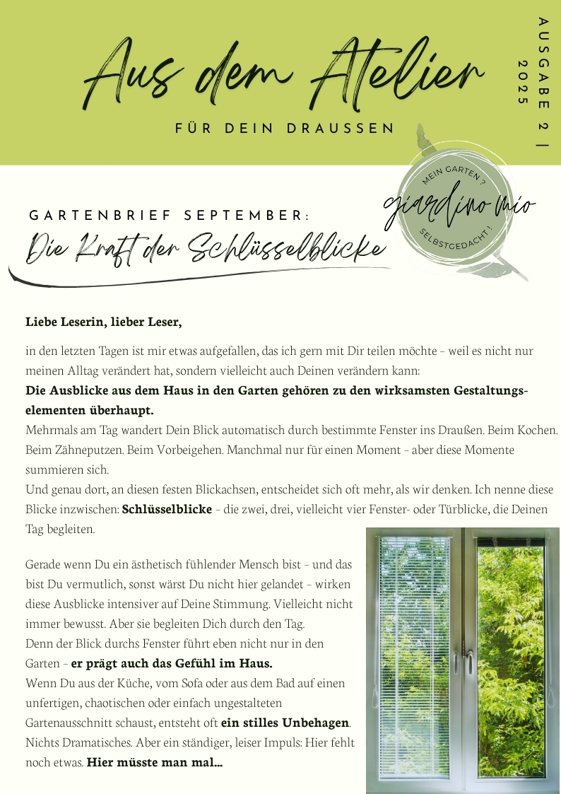 Blick aus dem Fenster ins grüne Blätterdach – Schlüsselblick als gestalterisches Element im Garten