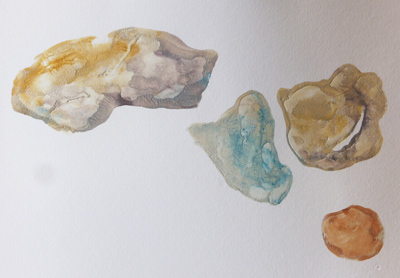 Galets - monotypes avec argile et pigments - 2018