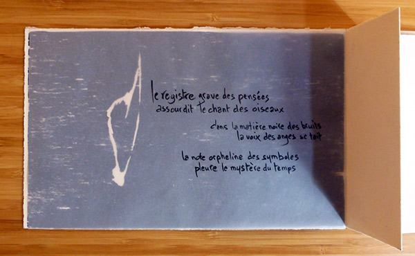 Au rythme de l'azur - 1ère page - xylographie originale et texte sur calque