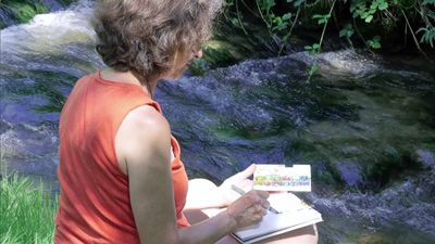 Croquis à l'aquarelle au bord de la rivière Fougette