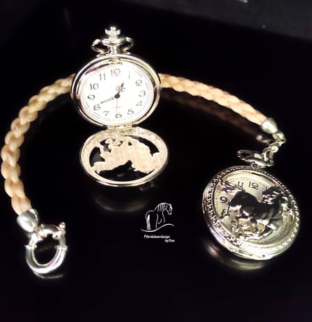 Pferdehaarschmuck-Taschenuhr mit Pferdehaar