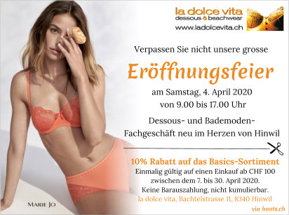 bunts.ch-Leserinnen profitieren von 10 % Rabatt auf einen Einkauf ab Fr. 100.-. Einfach diesen Coupon drucken oder auf deinem Smartphone im Geschäft zeigen.