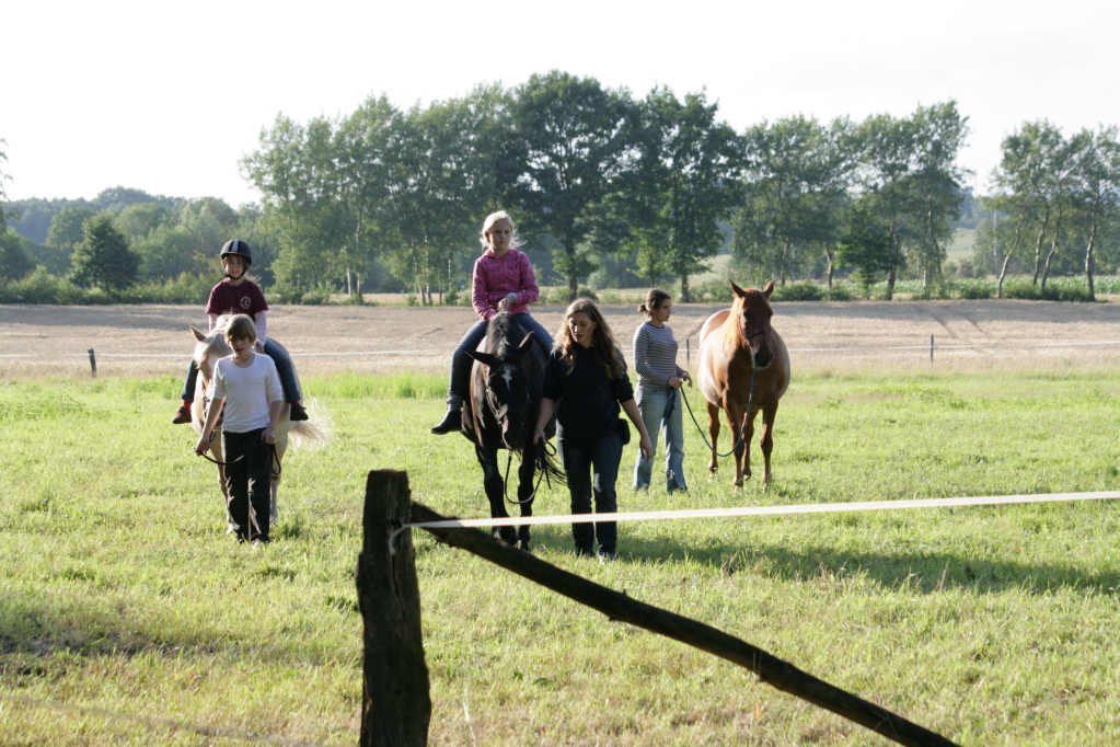 Kinder reiten auf der Weide