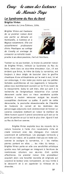 Coup de coeur pour le roman "Le syndrome du ras du bord" de Brigitte Vivien. Article paru dans Marais Page de novembre 2016