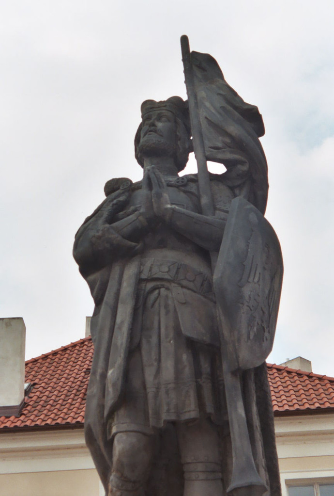  St-Wenceslas, standbeeld op de Karel Brug. Dit is het 1ste beeld rechts vanaf linker oever (Lesser Town).