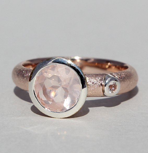 ring-zart-rosenquarz -rund-6 mm-Bergkristall- 3 mm-silber- rose-vergoldet-925-sterling