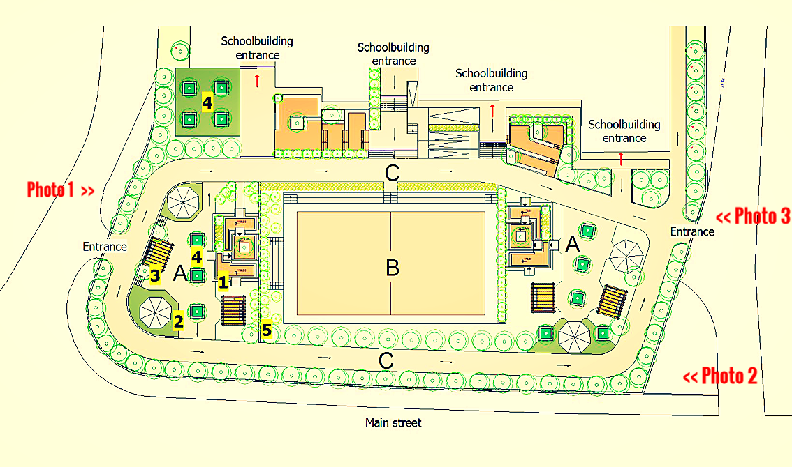 A : Activités d’éducation et de temps libre ; B: Activités culturelles et sportives ; C : Zone de loisirs et de sport. 