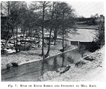 The Coe. Wier entrance to the mill race from the River Ribble. c1964