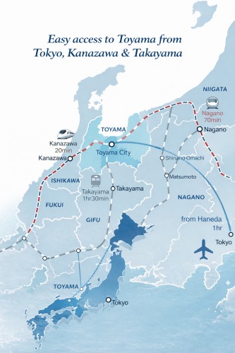 Map showing the location of Toyama in central Japan near Kanazawa on the Sea of Japan coast