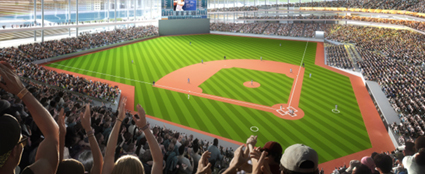 New Tsukiji Stadium proposal, in baseball mode (From MITSUI FUDOSAN site)