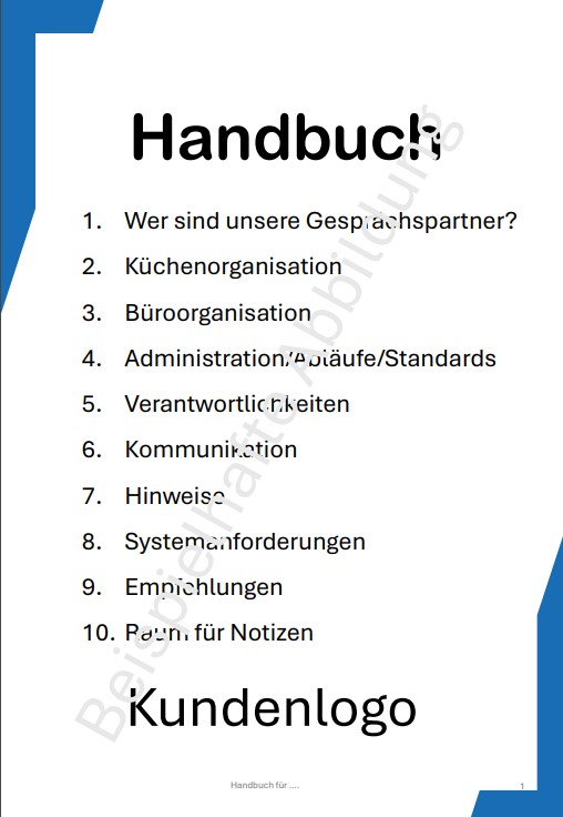 Sie sehen die Titelseite eines Handbuches (oder auch Office Manual), wahlweise in Deutsch oder Englisch