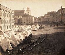 Warszawa w roku 1861 -- namioty armii rosyjskiej.