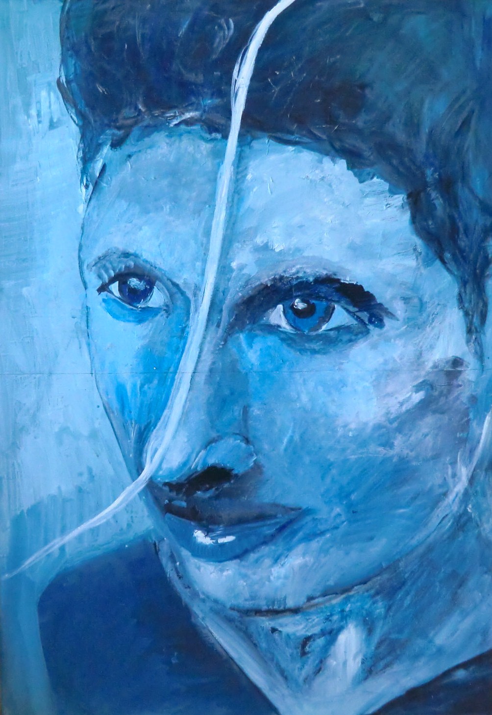 airprocess  on his face ,  acrylic on panel