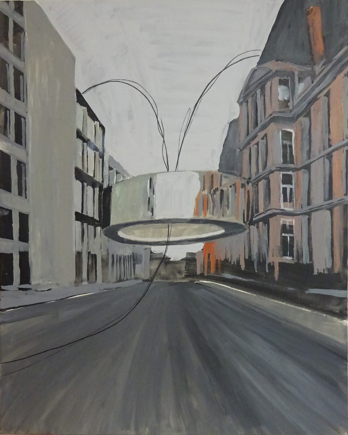 airprocess　tondo  footbridge ,  acrylic on canvas  with sai 910×727mm 2024