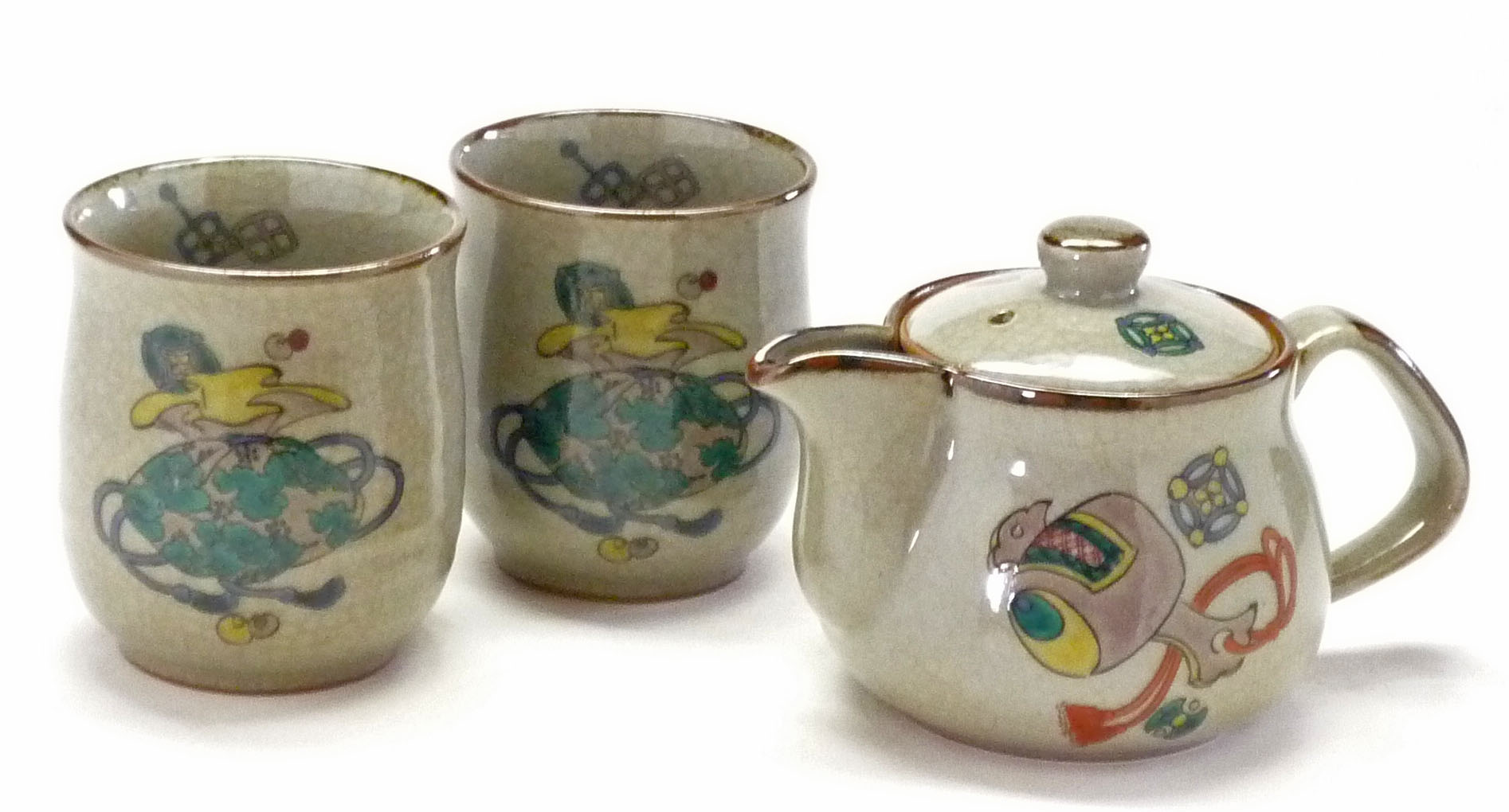 九谷焼 急須 茶器 おしゃれ 3点セット 小 宝尽くし 裏絵 九谷焼通販 酒井百華園 昭和21年創業 九谷焼 急須 茶器 おしゃれ 3点セット 小 宝尽くし 裏絵 九谷焼通販 酒井百華園 昭和21年創業