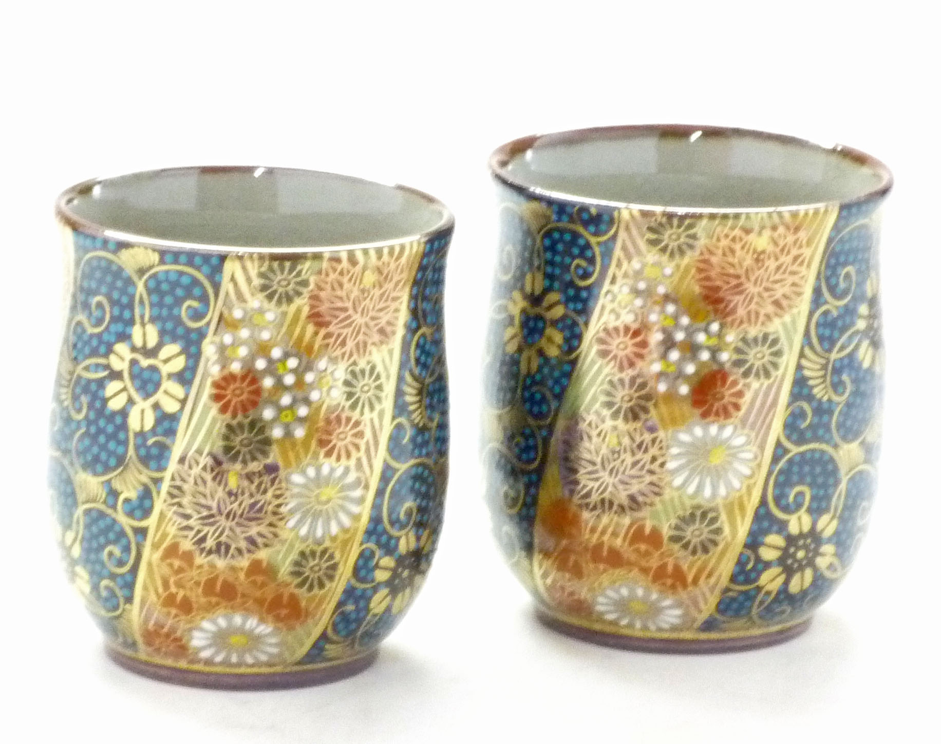 茶道具 茶器 5客セット 九谷 庄三造 茶碗 金彩色絵 窓絵 人物
