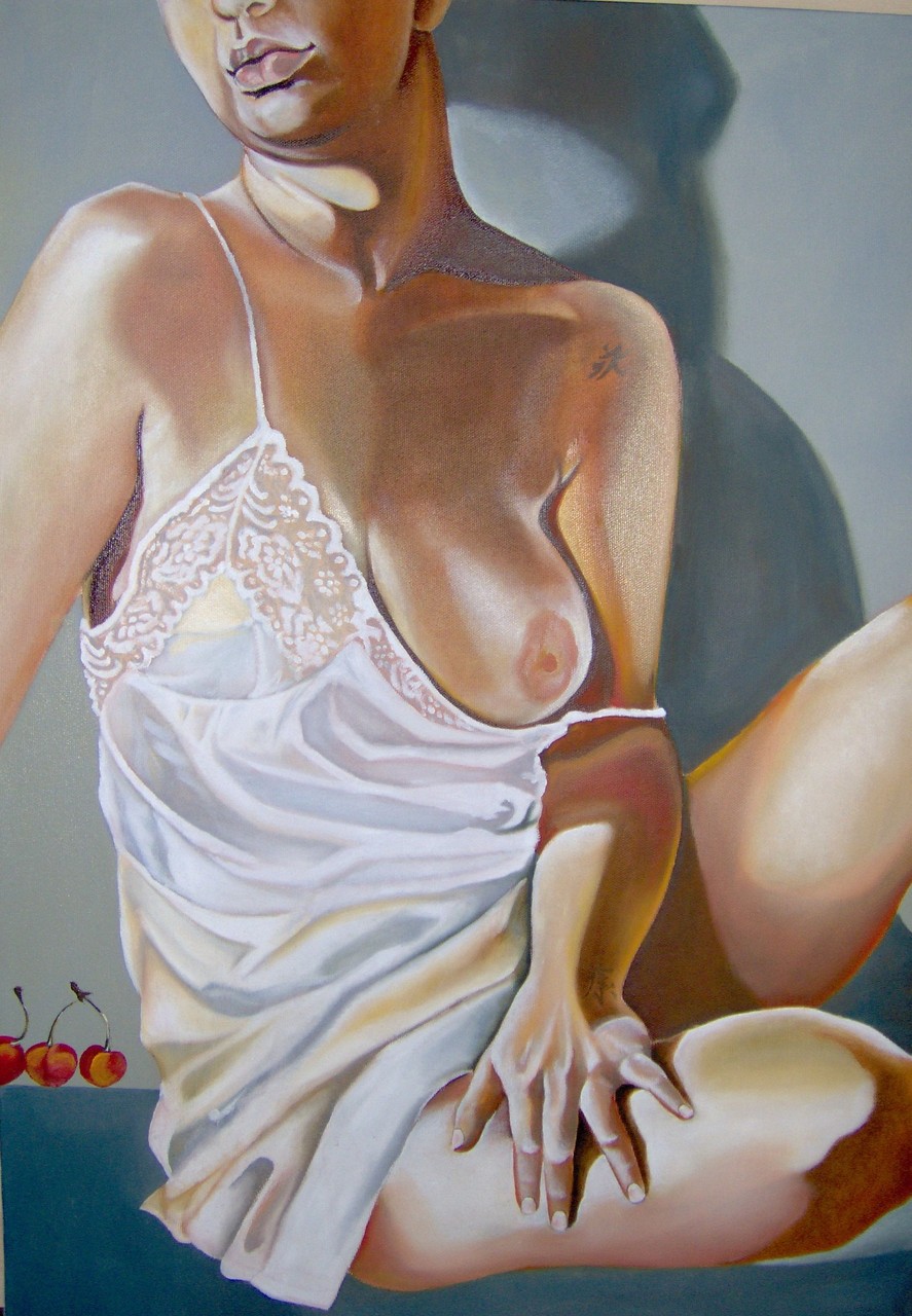 "AUTORITRATTO CON CILIEGIE", olio su tela, 2007