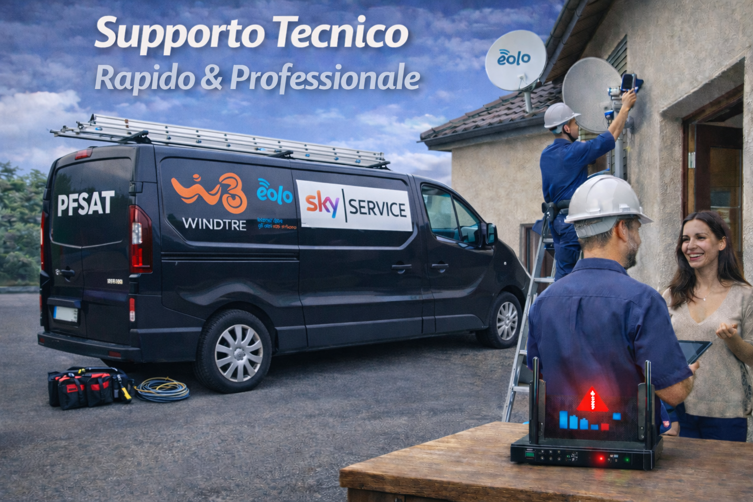 Tecnico PFSAT interviene per assistenza antenne TV e Internet a domicilio a Pordenone