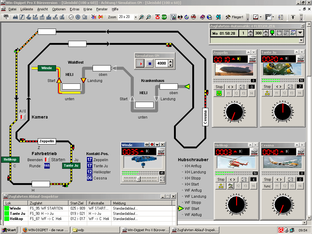 Das Win-Digipet-Gleisbild für die Flugzeuge