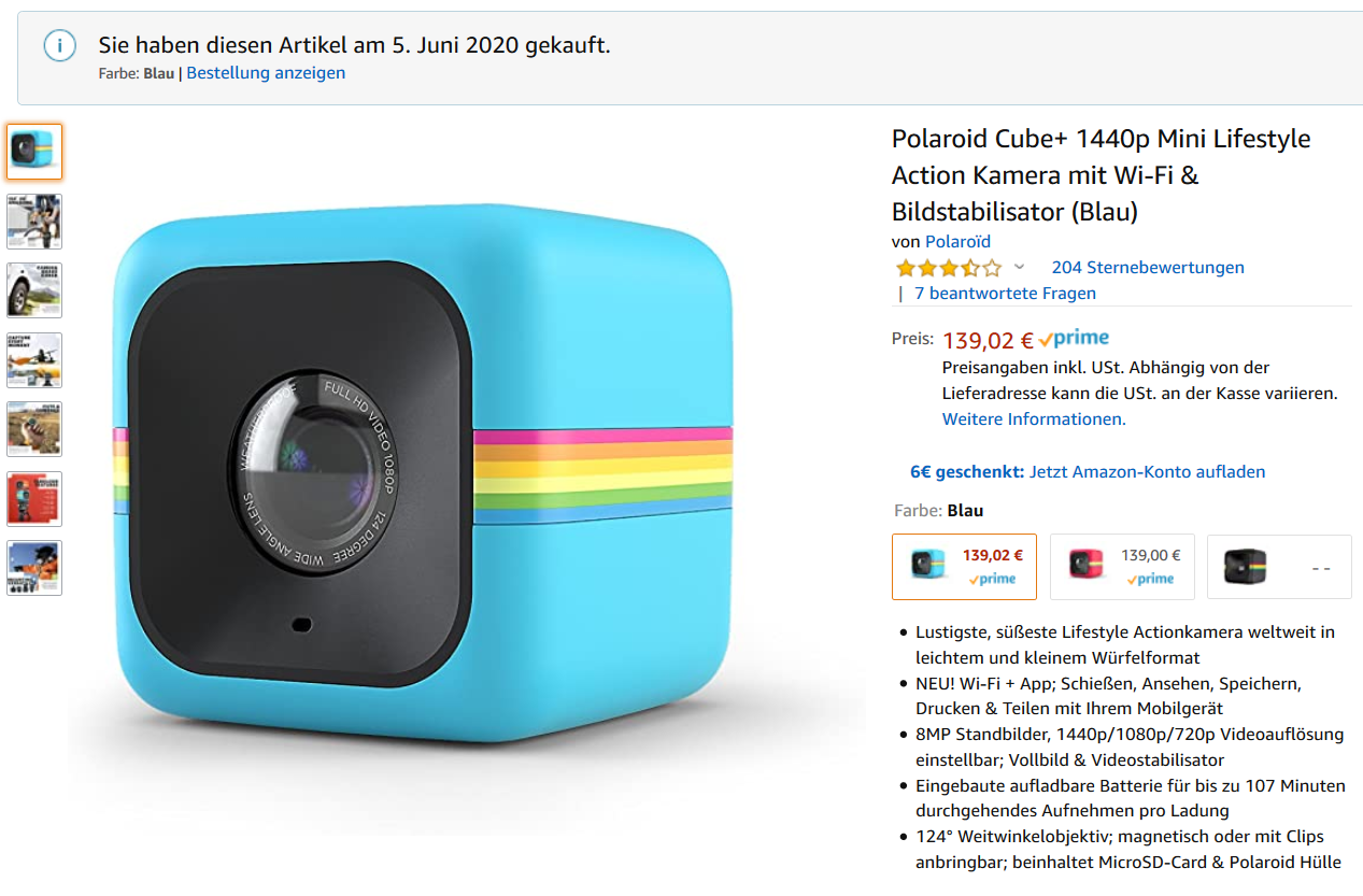Kamera Polaroid Cube Gerhards Grosse Modelleisenbahn