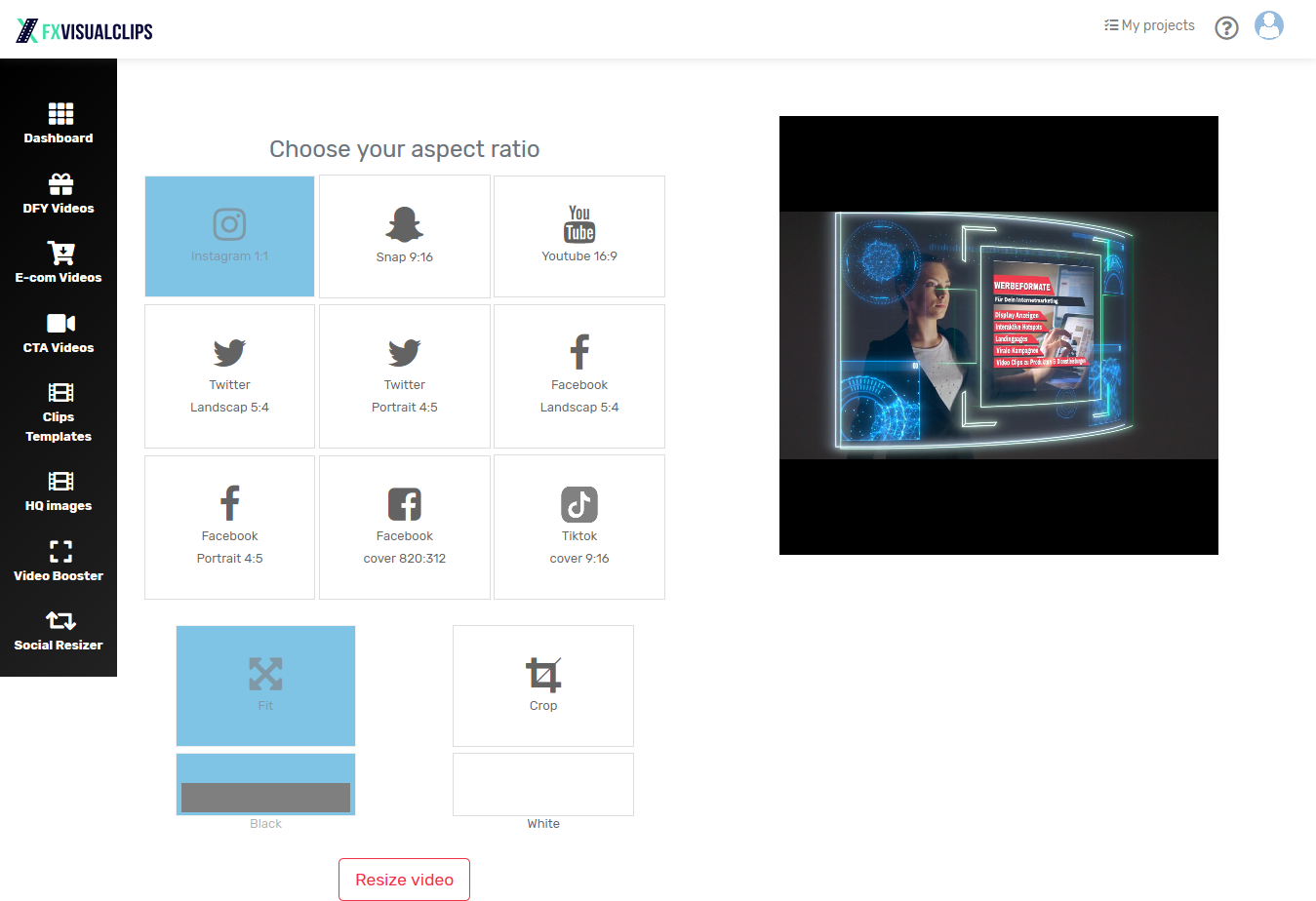 Optimierte Video Ausgabeformate für Social Media. 