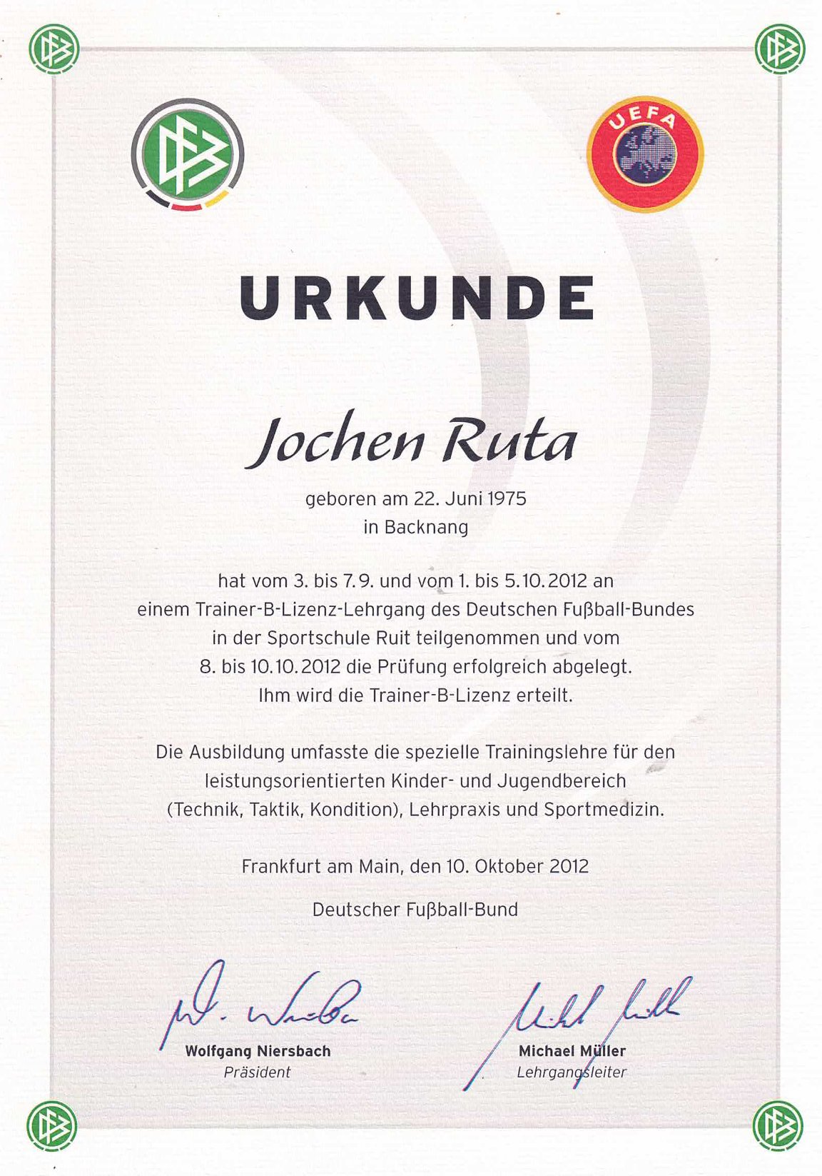 DFB-Akademie - Trainer-B-Lizenz 2012