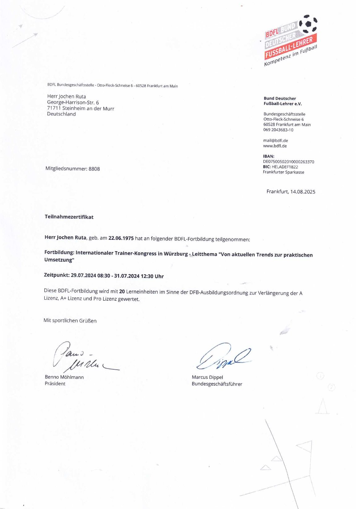 BDFL - Internationaler Trainer-Kongress Würzburg 2024