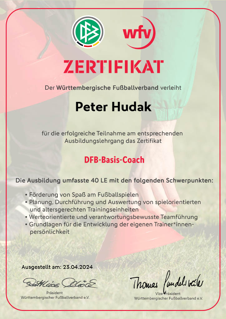 DFB-Basis Coach 2024 - Zertifikat