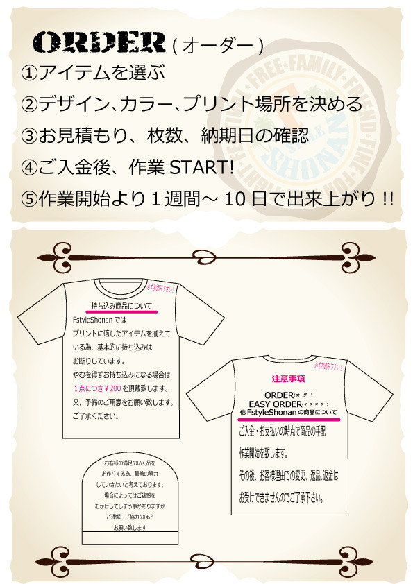 オリジナルオーダー注意事項