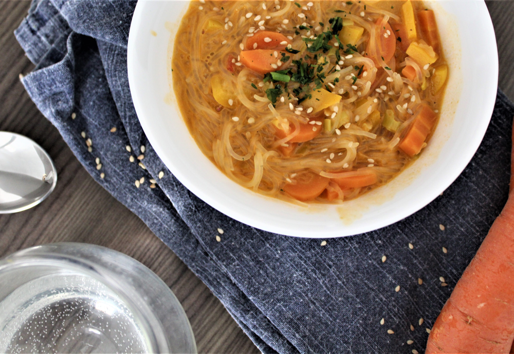 vegan vegetarian thai inspired asian glass noodle soup low carb gluten free healthy recipe curry