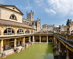 Baños públicos romanos en Bath, Inglaterra. Reconstrucción posterior del área de baños.