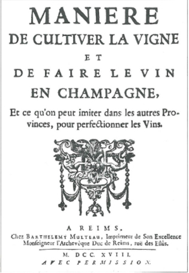 Ce traité datant de 1722 est de toute première importance pour la connaissance de la culture de la vigne et de l'élaboration des vins, tranquilles et effervescents, telles qu'elles étaient pratiquées en Champagne à la fin du XVIIIe siècle