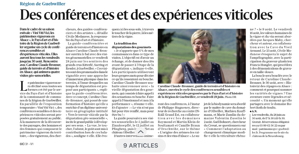 Article publié dans les DNA et l'Alsace, mercredi 26 juin 2024