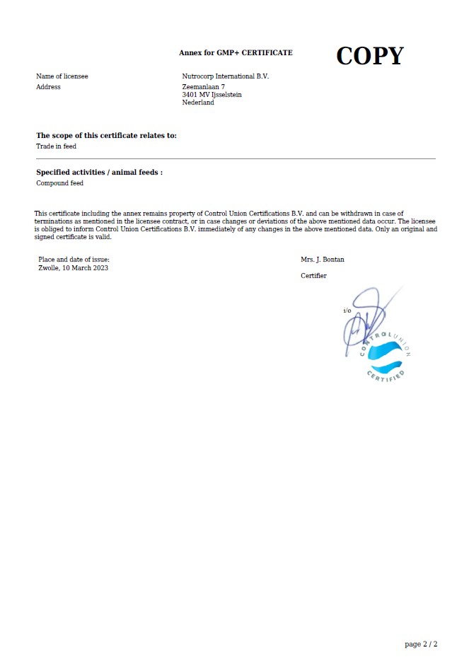 GMP+ FSA Certificate NutroCorp International, valid until 06 March 2026 - page 2
