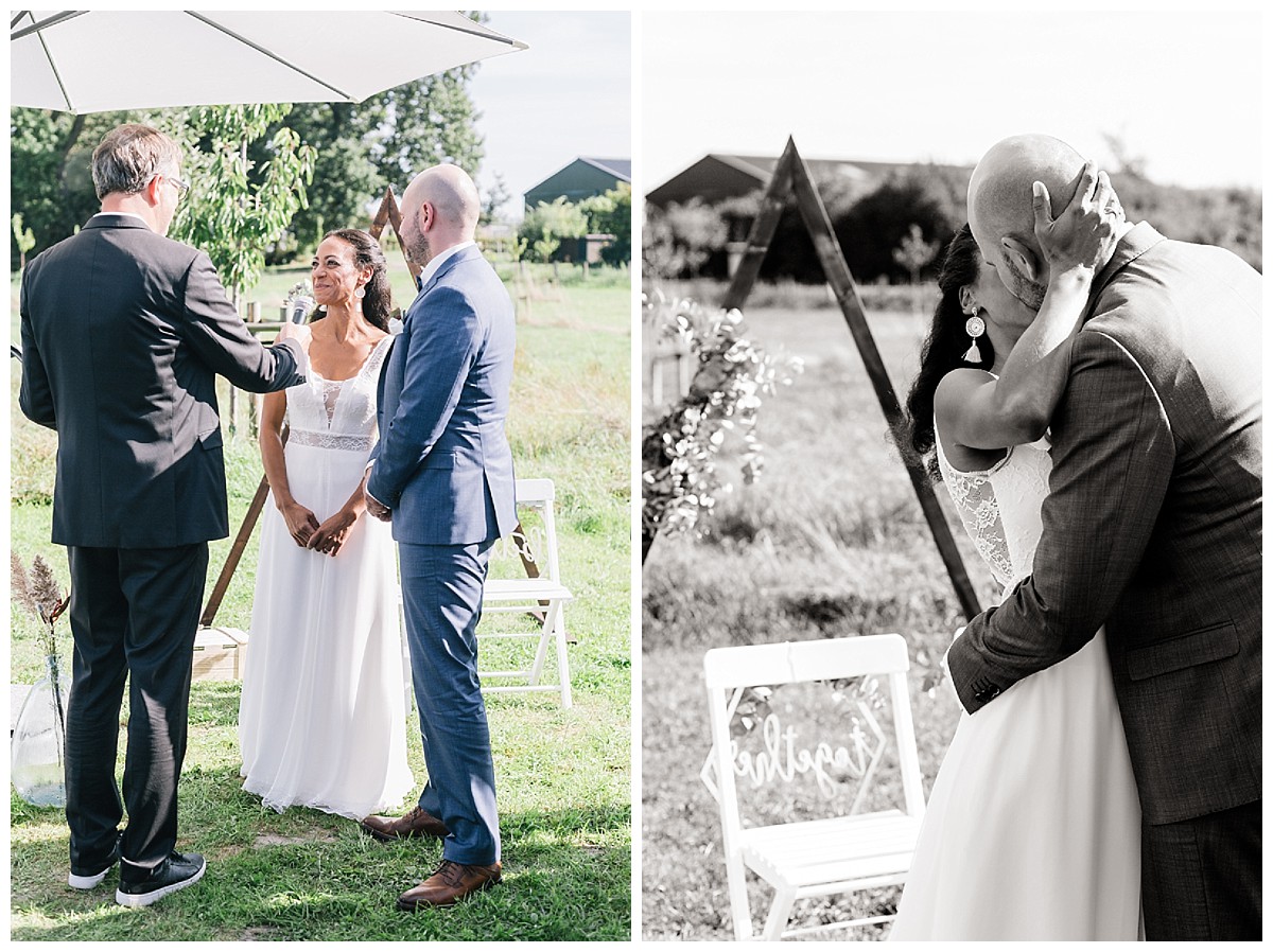 ja Wort Hochzeitskuss Neimeshof Kempen boho Hochzeit freie Trauung Scheunenhochzeit Hochzeitsfotograf Niederrhein Jane Weber