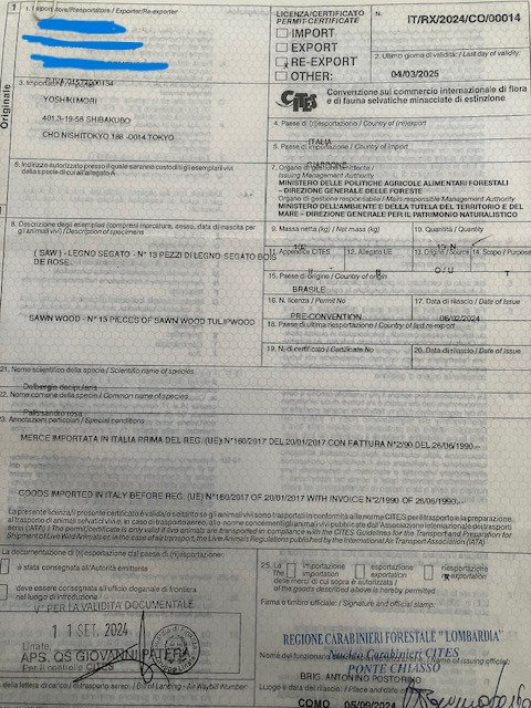 イタリアン許可書一例
