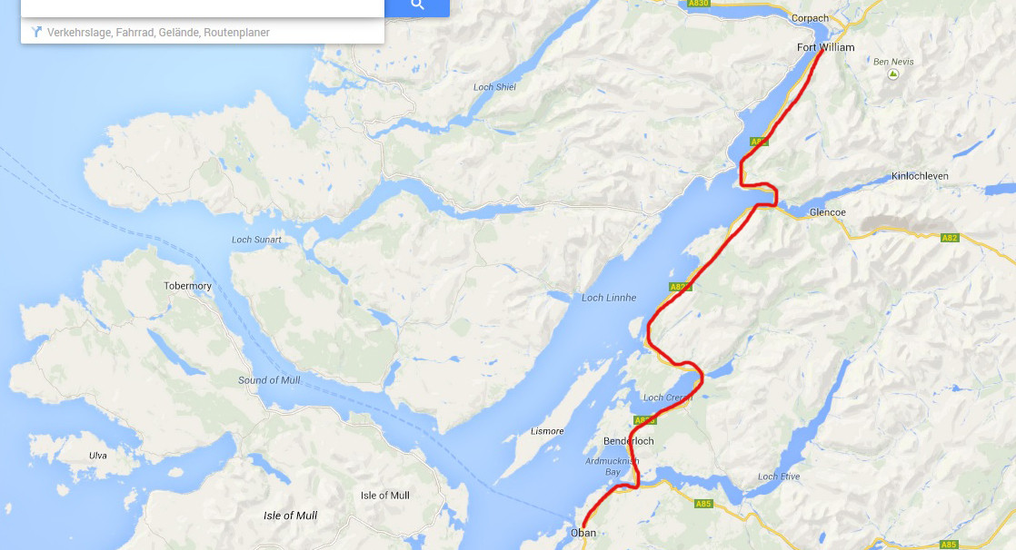 Karte von Google Maps - Heutige Route