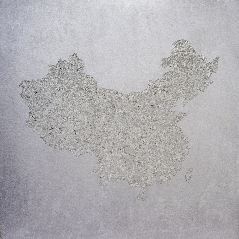 Provinces de Chine  - Laque avec incrustation de coquilles d'œufs, finition vernis - Dimension : 100 x 100 cm