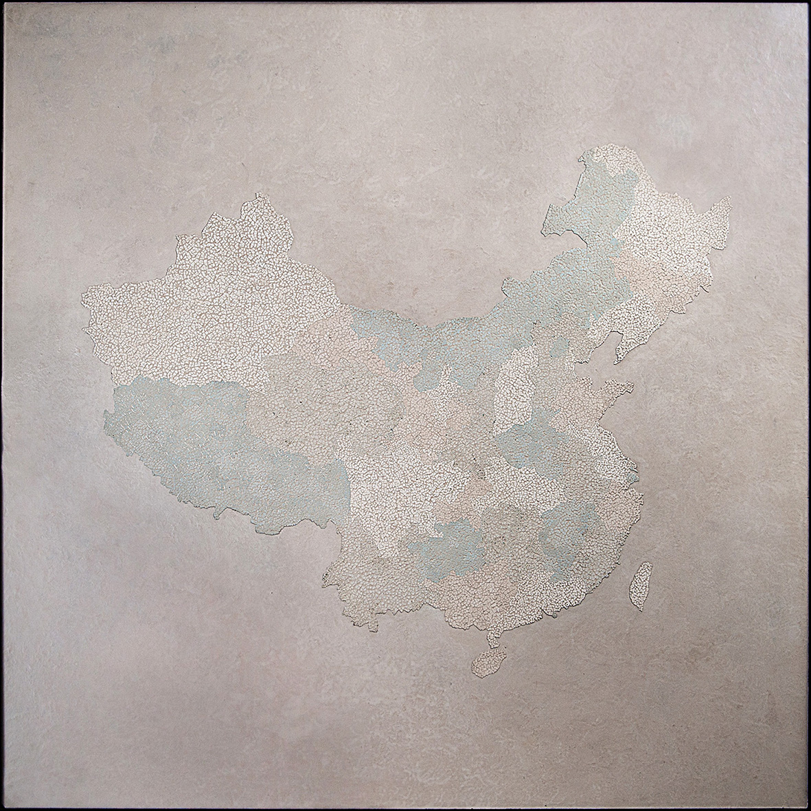 Provinces de Chine  - Laque avec incrustation de coquilles d'œufs, finition vernis - Dimension : 100 x 100 cm