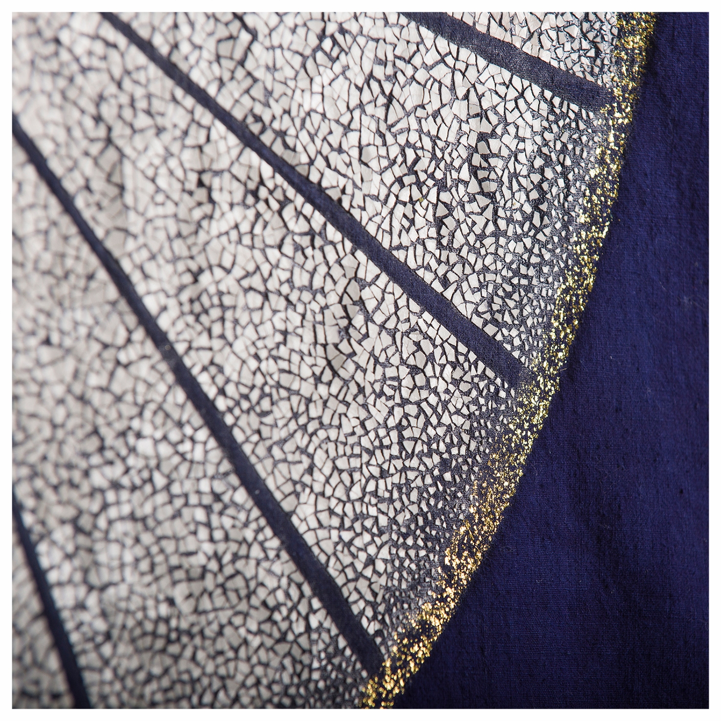 Moonrise - Indigo fabric from China with gold leaves and eggshells - Size : 90 x  120 cm