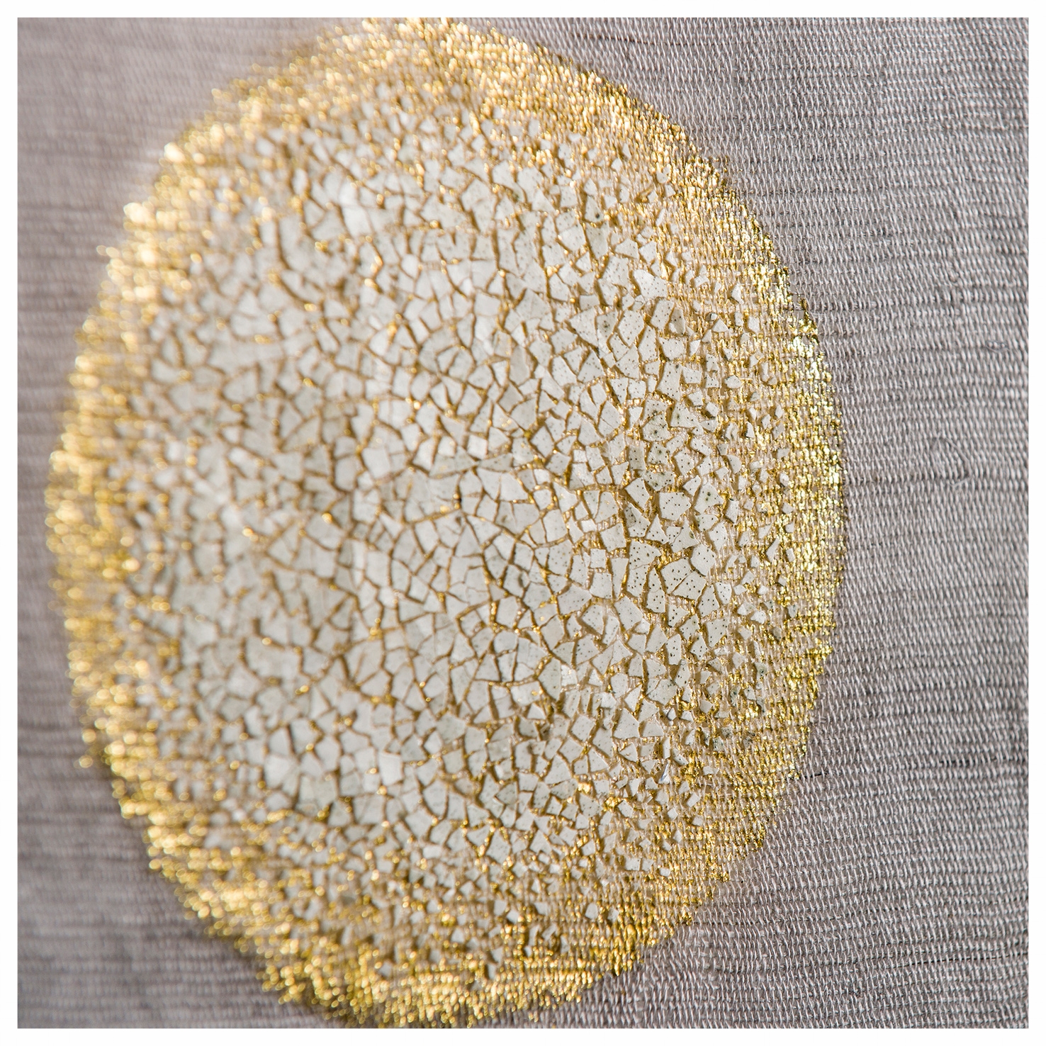 Moonrise - Hemp fabric from China with gold leaves and eggshells - Size : 90 x  150 cm