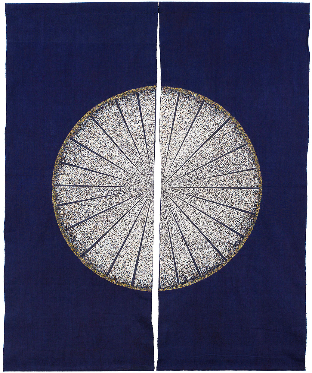 Moonrise - Indigo fabric from China with gold leaves and eggshells - Size : 90 x  120 cm