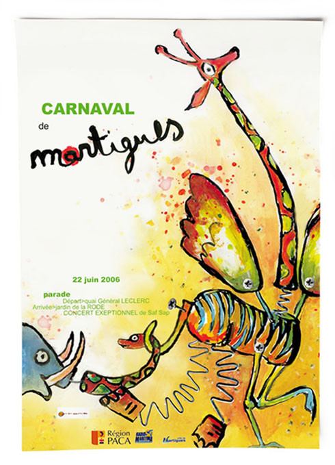 illustration et graphisme de l'affiche du carnaval de Martigues affiche animaux