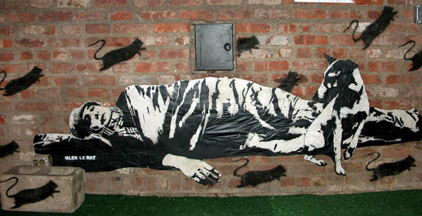 Blek le rat pochoir street art SDF Paris