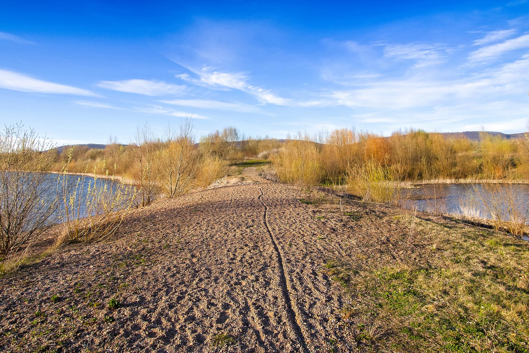 Der Rundweg, der den mittleren vorm östlichen Teich trennt.