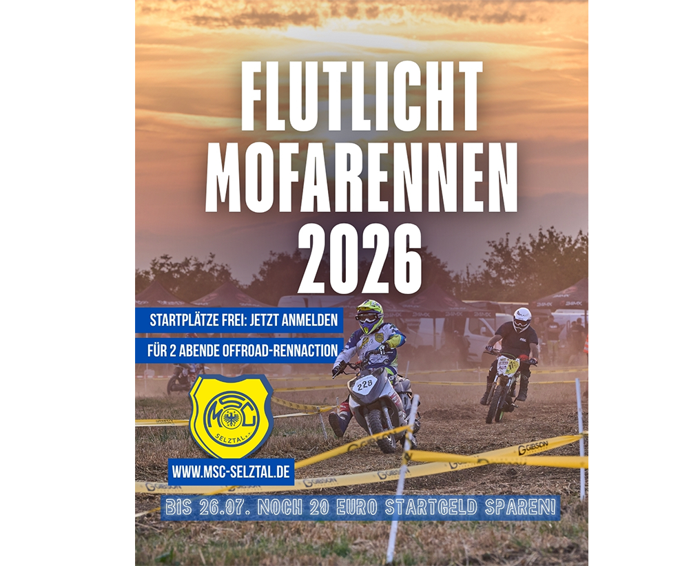 Flutlicht Mofarennen 2026: Startplätze frei - Jetzt anmelden!