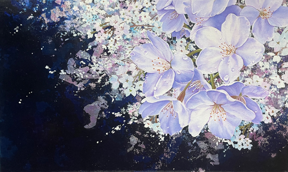 夢桜　油彩、アルミ箔、カンヴァス　27.3×45.5cm
